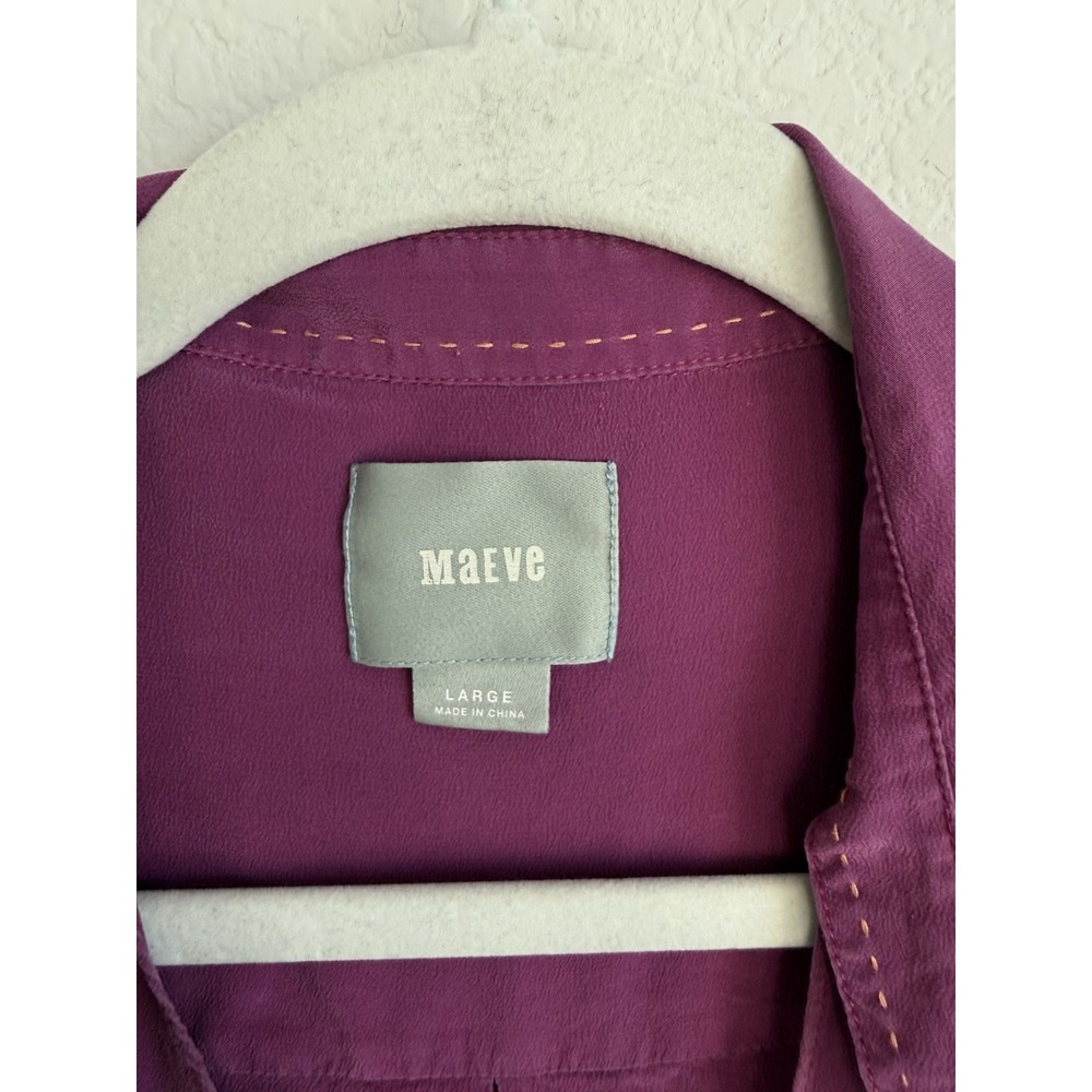 Maeve Anthropologie Silk Blouse Women's Large Magenta Cut Out Long Sleeve Career - Picture 5 of 11